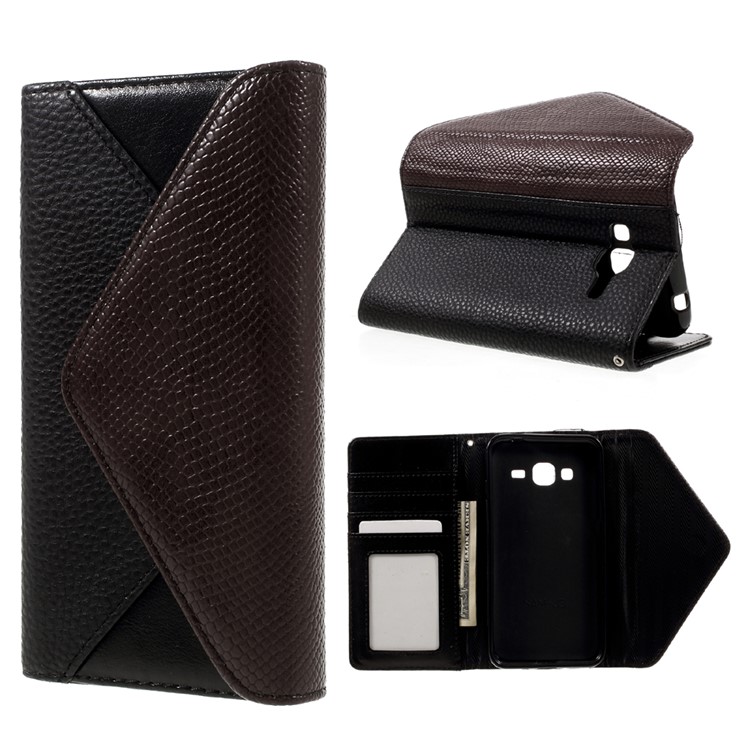 Envelope Style Wallet Leather Stand Case for Samsung Galaxy J3 (2016) / J3 with Lanyard - Brown / Black-1