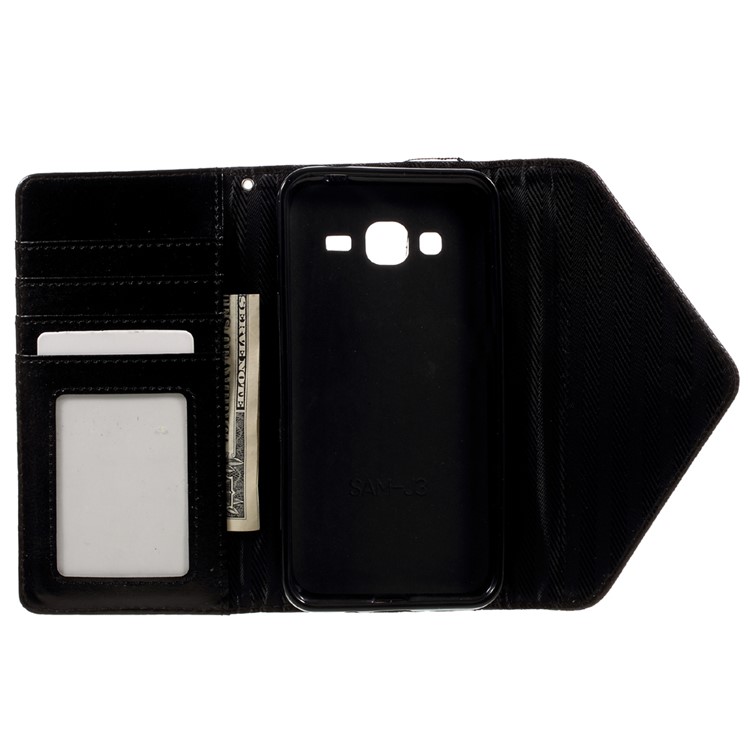 Envelope Style Wallet Leather Stand Case for Samsung Galaxy J3 (2016) / J3 with Lanyard - Brown / Black-6