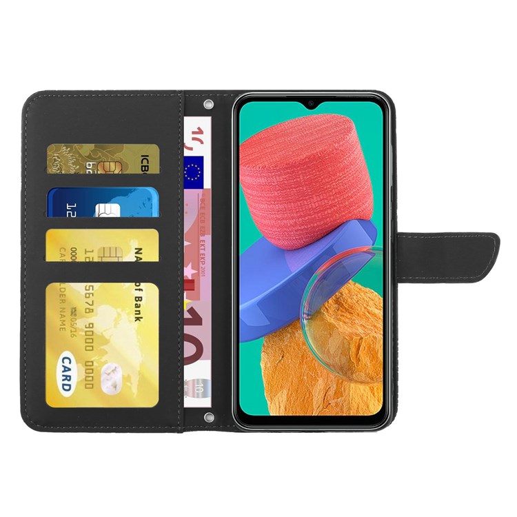 For Samsung Galaxy Xcover Pro 2 Imprinted Butterfly Flowers Skin Feel PU Leather Case Shoulder Strap Wallet Stand Feature Flip Book Cover - Black-2