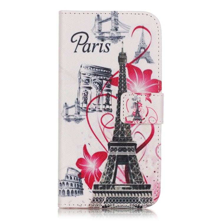 Leather Wallet Case for Samsung Galaxy J3 / J3 (2016) - Eiffel Tower and Flowers-1