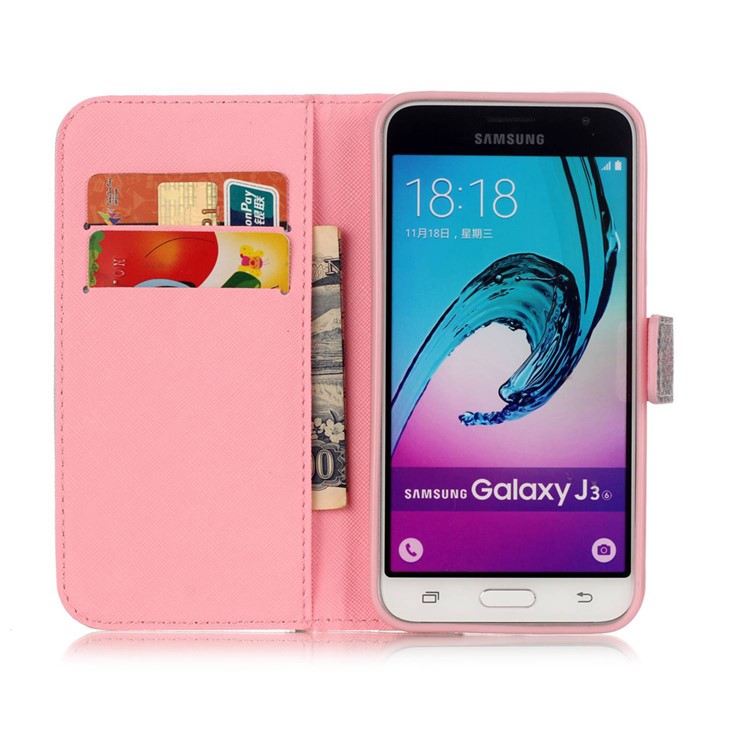 Leather Wallet Case for Samsung Galaxy J3 / J3 (2016) - Eiffel Tower and Flowers-5