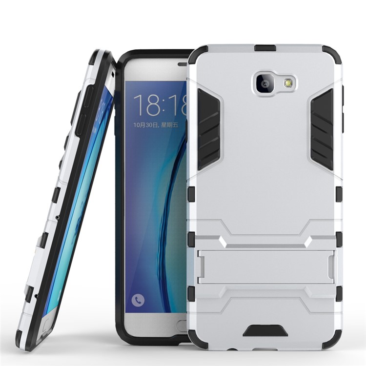 PC + TPU Hybrid Case with Kickstand for Samsung Galaxy J7 Prime / On7 (2016) - Silver-2
