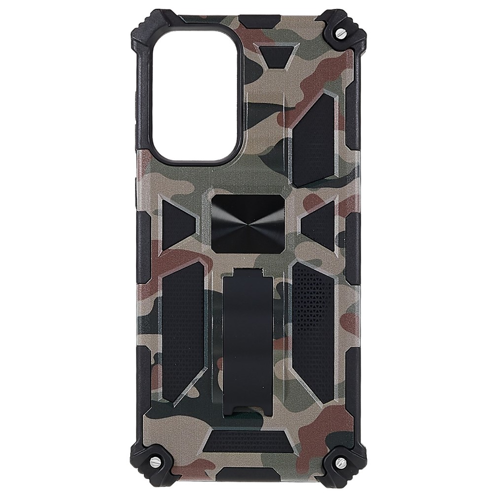 For Samsung Galaxy A73 5G Military Sturdy Kickstand Case Camouflage Pattern Heavy Duty PC + TPU Shock Absorption Cover - Army Green-1
