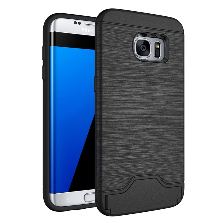 Brushed PC + TPU Hybrid Card Slot Case for Samsung Galaxy S7 edge SM-G935 with Kickstand - Black-1