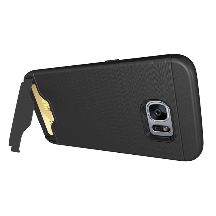 Brushed PC + TPU Hybrid Card Slot Case for Samsung Galaxy S7 edge SM-G935 with Kickstand - Black-10