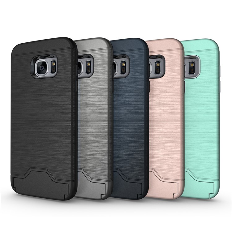 Brushed PC + TPU Hybrid Card Slot Case for Samsung Galaxy S7 edge SM-G935 with Kickstand - Black-11