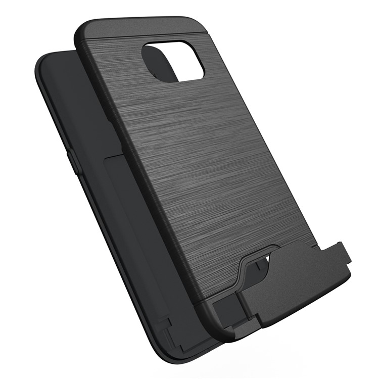 Brushed PC + TPU Hybrid Card Slot Case for Samsung Galaxy S7 edge SM-G935 with Kickstand - Black-3