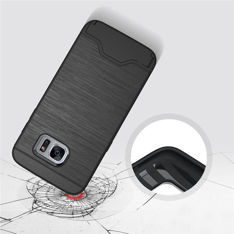 Brushed PC + TPU Hybrid Card Slot Case for Samsung Galaxy S7 edge SM-G935 with Kickstand - Black-4