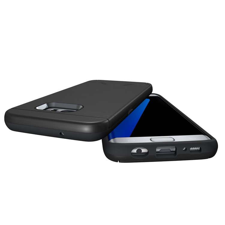 Brushed PC + TPU Hybrid Card Slot Case for Samsung Galaxy S7 edge SM-G935 with Kickstand - Black-5
