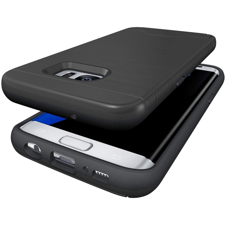 Brushed PC + TPU Hybrid Card Slot Case for Samsung Galaxy S7 edge SM-G935 with Kickstand - Black-6