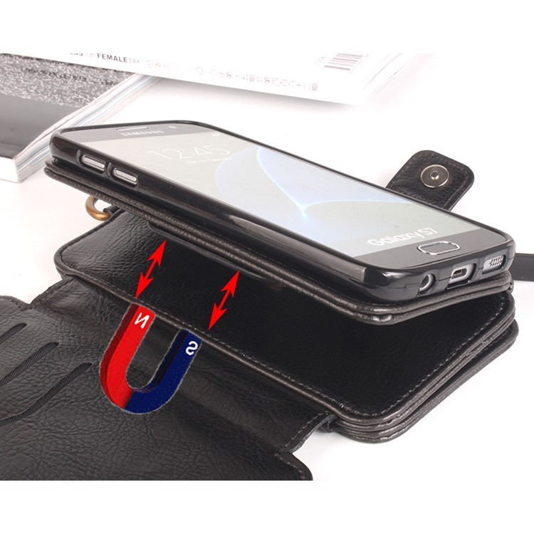 2 in 1 Multi-slot Zipper Wallet Litchi Leather Cover for Samsung Galaxy S7 G930 - Black-11