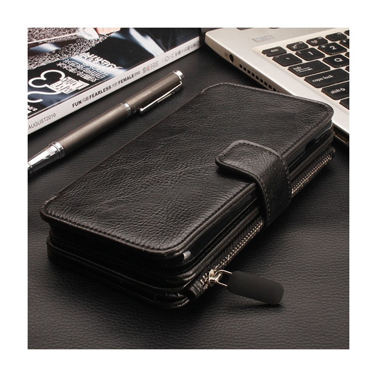 2 in 1 Multi-slot Zipper Wallet Litchi Leather Cover for Samsung Galaxy S7 G930 - Black-2