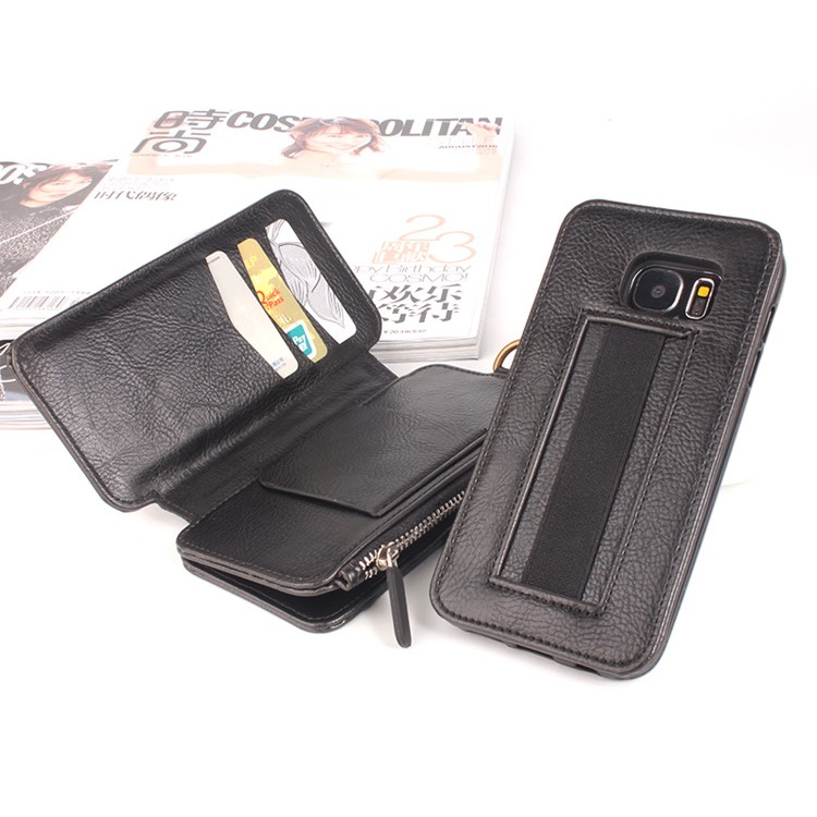 2 in 1 Multi-slot Zipper Wallet Litchi Leather Cover for Samsung Galaxy S7 G930 - Black-4
