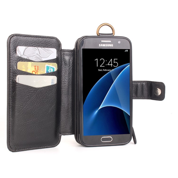 2 in 1 Multi-slot Zipper Wallet Litchi Leather Cover for Samsung Galaxy S7 G930 - Black-5
