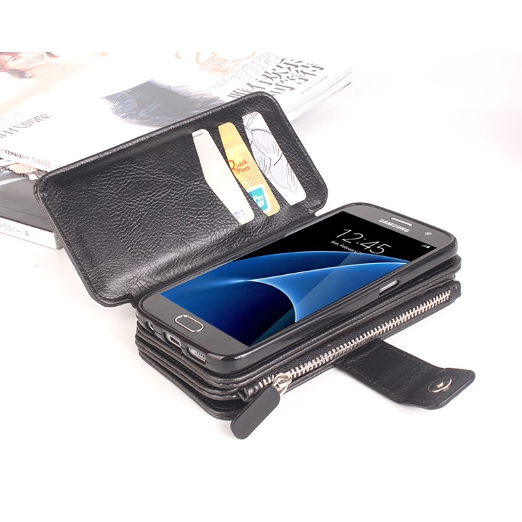 2 in 1 Multi-slot Zipper Wallet Litchi Leather Cover for Samsung Galaxy S7 G930 - Black-6