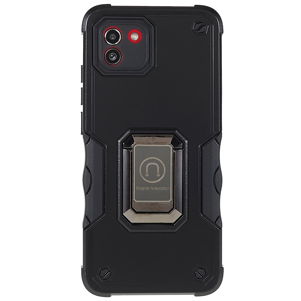 For Samsung Galaxy A03 (164.2 x 75.9 x 9.1mm) Phone Case Kickstand Dual Layer Hard PC Soft TPU Shockproof Protective Cover - Black-2
