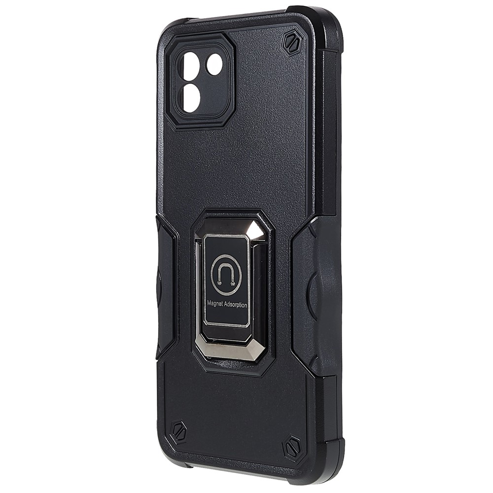 For Samsung Galaxy A03 (164.2 x 75.9 x 9.1mm) Phone Case Kickstand Dual Layer Hard PC Soft TPU Shockproof Protective Cover - Black-3