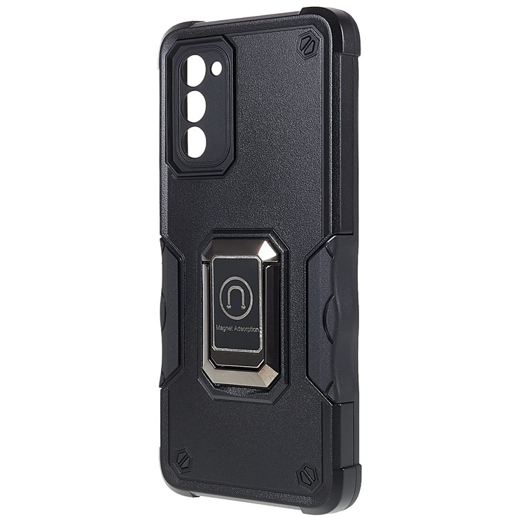 For Samsung Galaxy A03s (166.5 x 75.98 x 9.14mm) Car Mount Kickstand Phone Case Hybrid Hard PC Soft TPU Shockproof Protective Cover - Black-2
