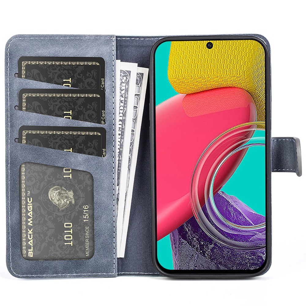 For Samsung Galaxy M53 5G Splicing Design Wallet Stand PU Leather Phone Cover Inner TPU Case - Blue-2