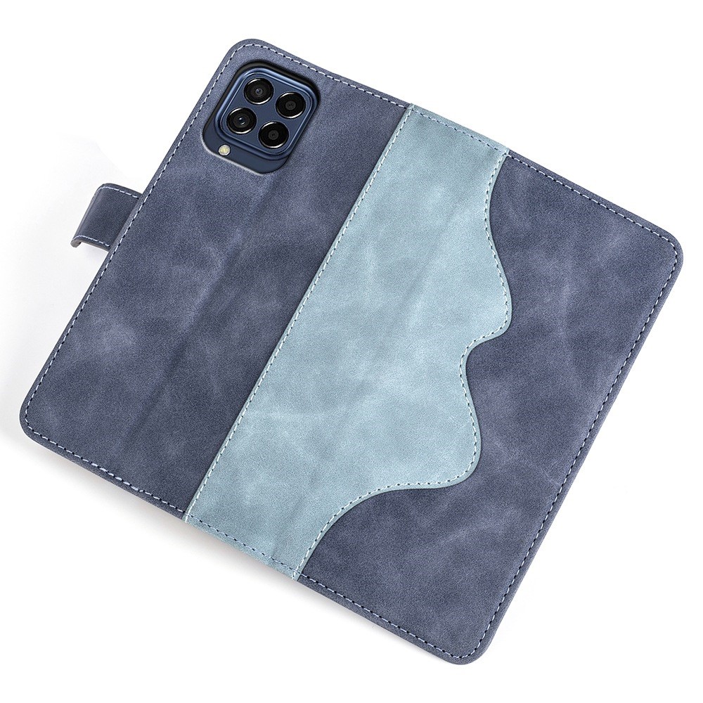 For Samsung Galaxy M53 5G Splicing Design Wallet Stand PU Leather Phone Cover Inner TPU Case - Blue-3