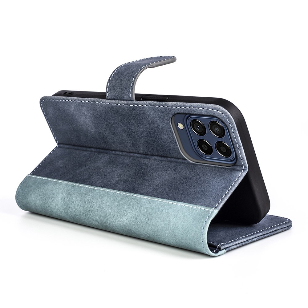 For Samsung Galaxy M53 5G Splicing Design Wallet Stand PU Leather Phone Cover Inner TPU Case - Blue-4