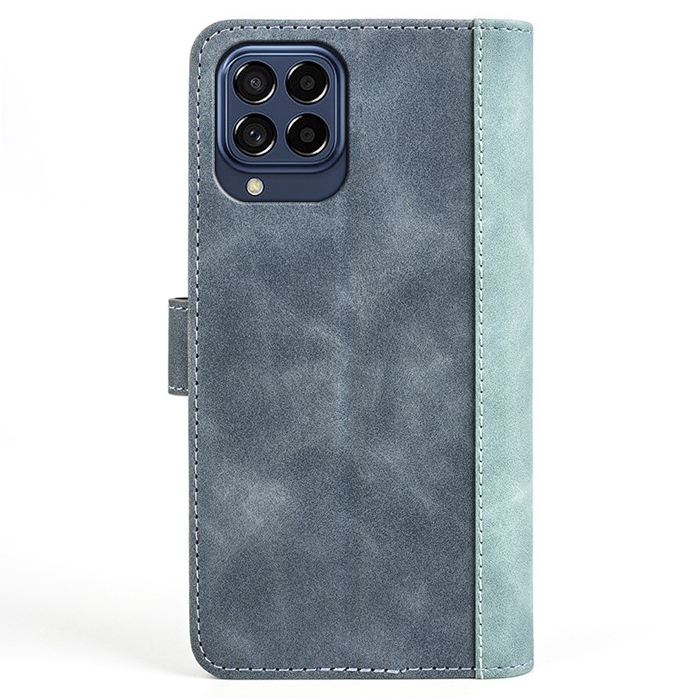 For Samsung Galaxy M53 5G Splicing Design Wallet Stand PU Leather Phone Cover Inner TPU Case - Blue-7