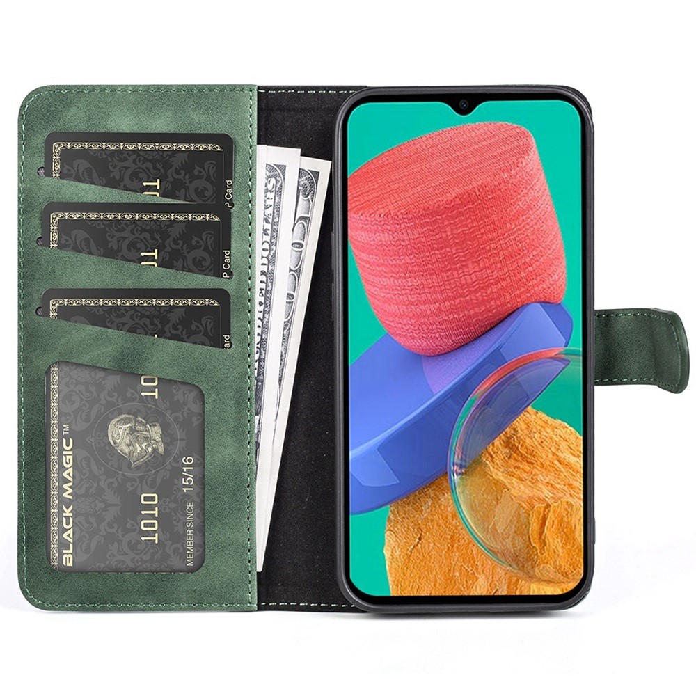 For Samsung Galaxy M33 5G (Global Version) Splicing PU Leather Magnetic Clasp Stand Case Phone Wallet Cover - Green-2