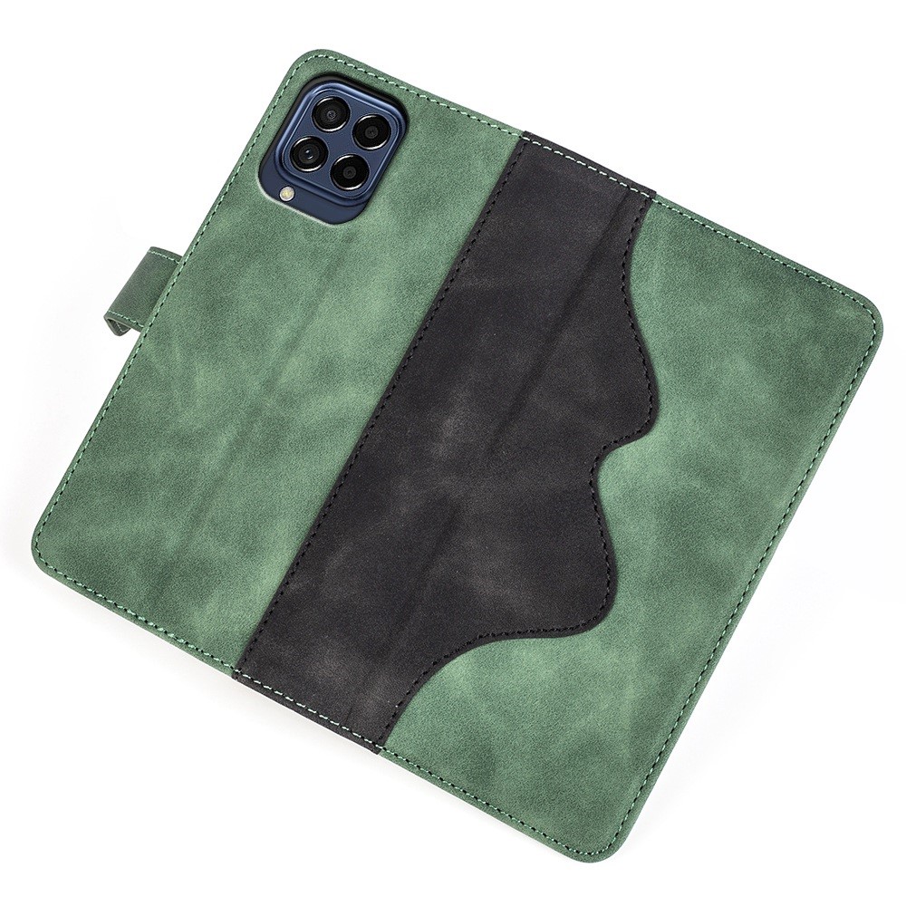 For Samsung Galaxy M33 5G (Global Version) Splicing PU Leather Magnetic Clasp Stand Case Phone Wallet Cover - Green-3