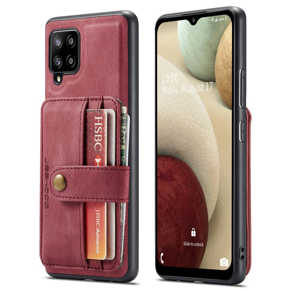 JEEHOOD for Samsung Galaxy A42 5G Detachable Design Leather Coated TPU Shell Strong Magnet Wallet RFID Blocking Protective Phone Case - Red
