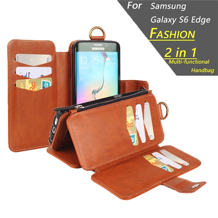 Multi-slot 2 in 1 Zipper Wallet Leather Cover for Samsung Galaxy S6 edge G925-1