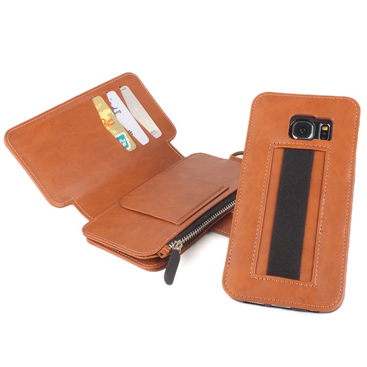 Multi-slot 2 in 1 Zipper Wallet Leather Cover for Samsung Galaxy S6 edge G925-10