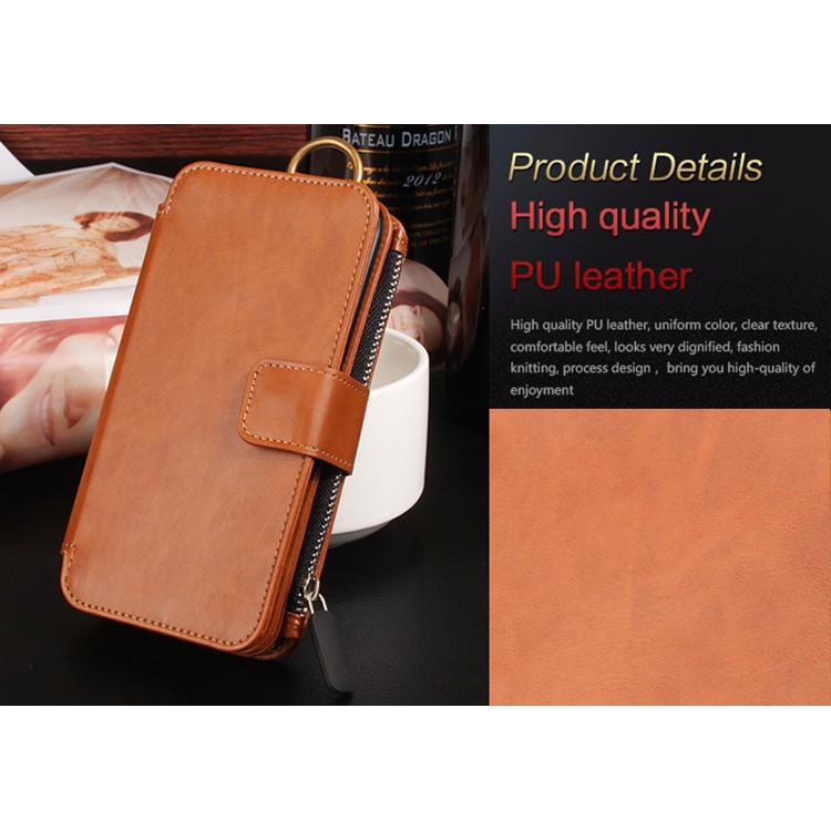 Multi-slot 2 in 1 Zipper Wallet Leather Cover for Samsung Galaxy S6 edge G925-11