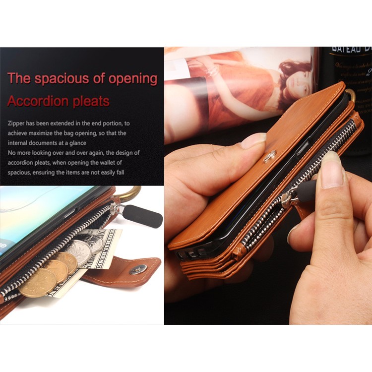 Multi-slot 2 in 1 Zipper Wallet Leather Cover for Samsung Galaxy S6 edge G925-12