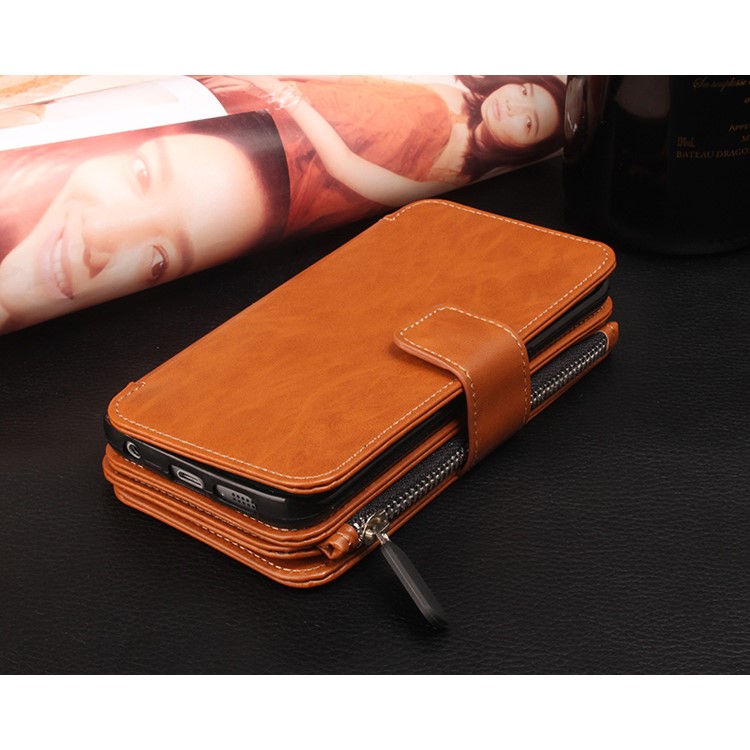 Multi-slot 2 in 1 Zipper Wallet Leather Cover for Samsung Galaxy S6 edge G925-14