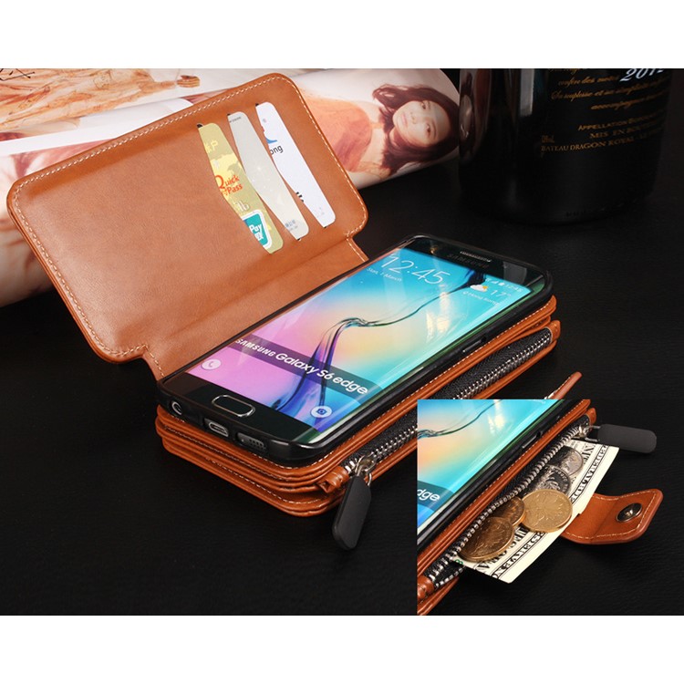 Multi-slot 2 in 1 Zipper Wallet Leather Cover for Samsung Galaxy S6 edge G925-17