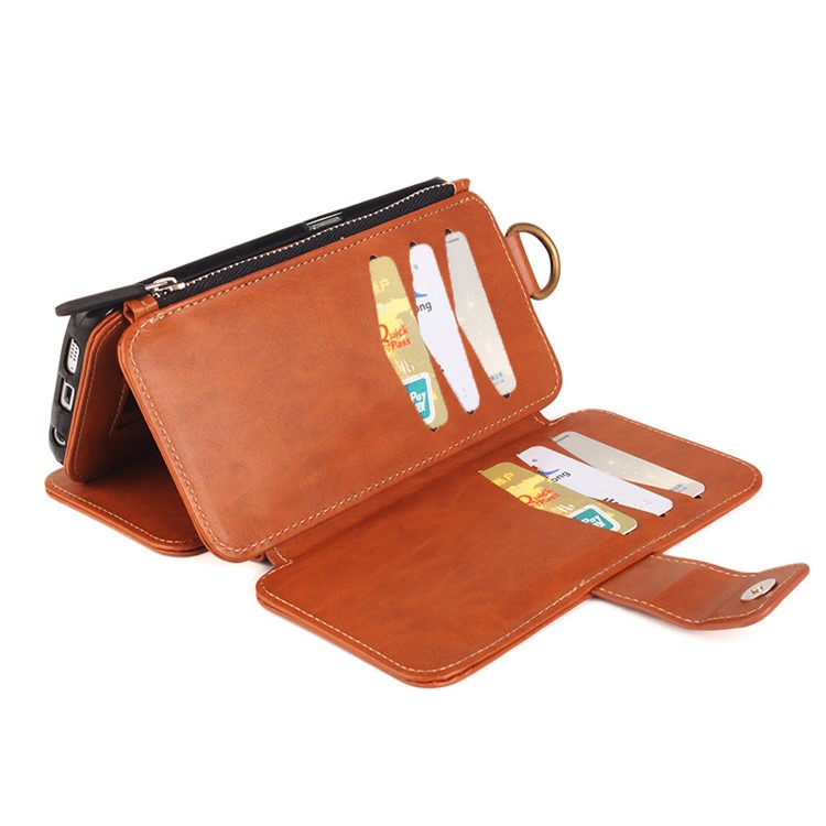 Multi-slot 2 in 1 Zipper Wallet Leather Cover for Samsung Galaxy S6 edge G925-2