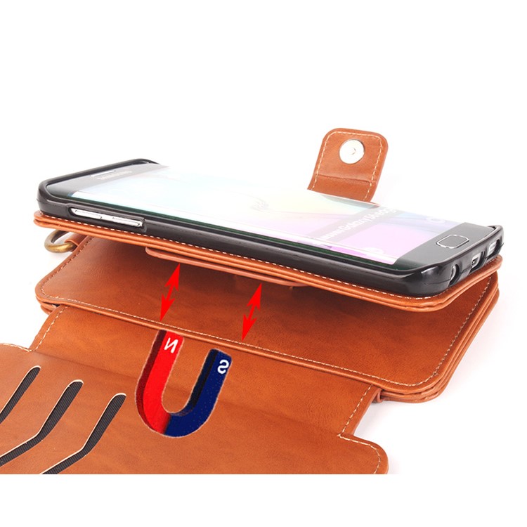 Multi-slot 2 in 1 Zipper Wallet Leather Cover for Samsung Galaxy S6 edge G925-5