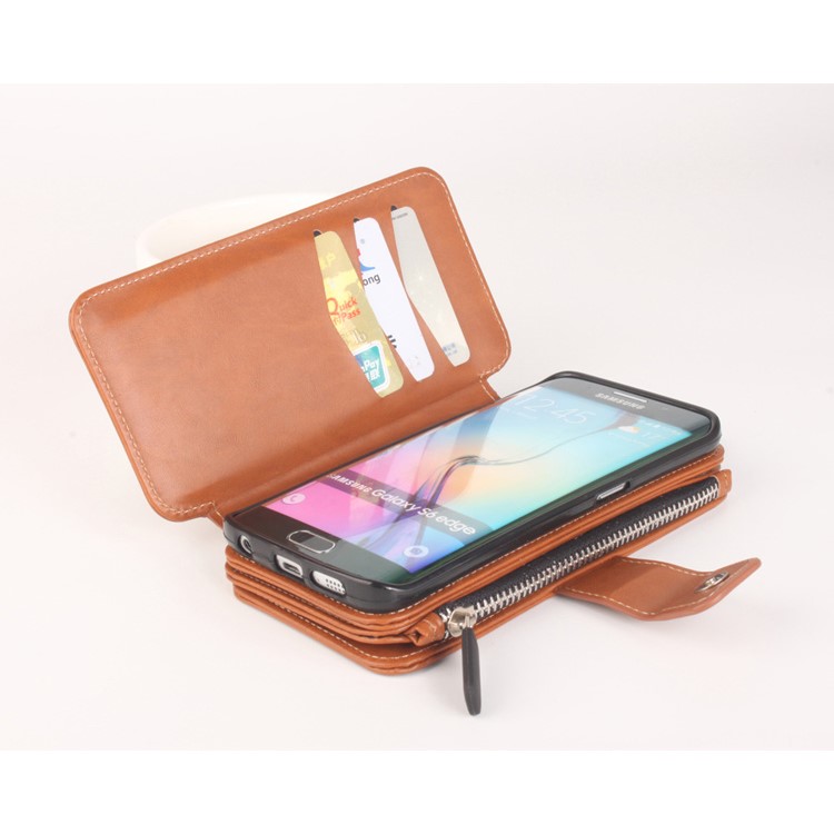 Multi-slot 2 in 1 Zipper Wallet Leather Cover for Samsung Galaxy S6 edge G925-6