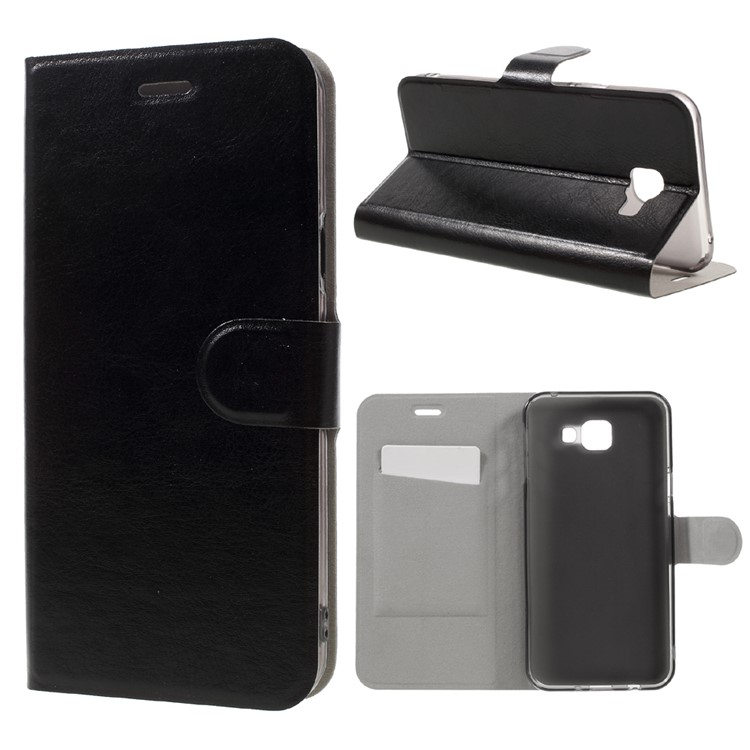Crazy Horse Card Holder Leather Case for Samsung Galaxy A8 (2016) Built-in Steel Sheet - Black-1
