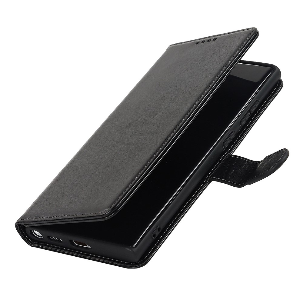 For Samsung Galaxy S22 Ultra 5G Wallet Case R61 Texture Felled Seam PU Leather Anti-Fall Stand Magnetic Phone Cover with Wrist Strap - Black-5