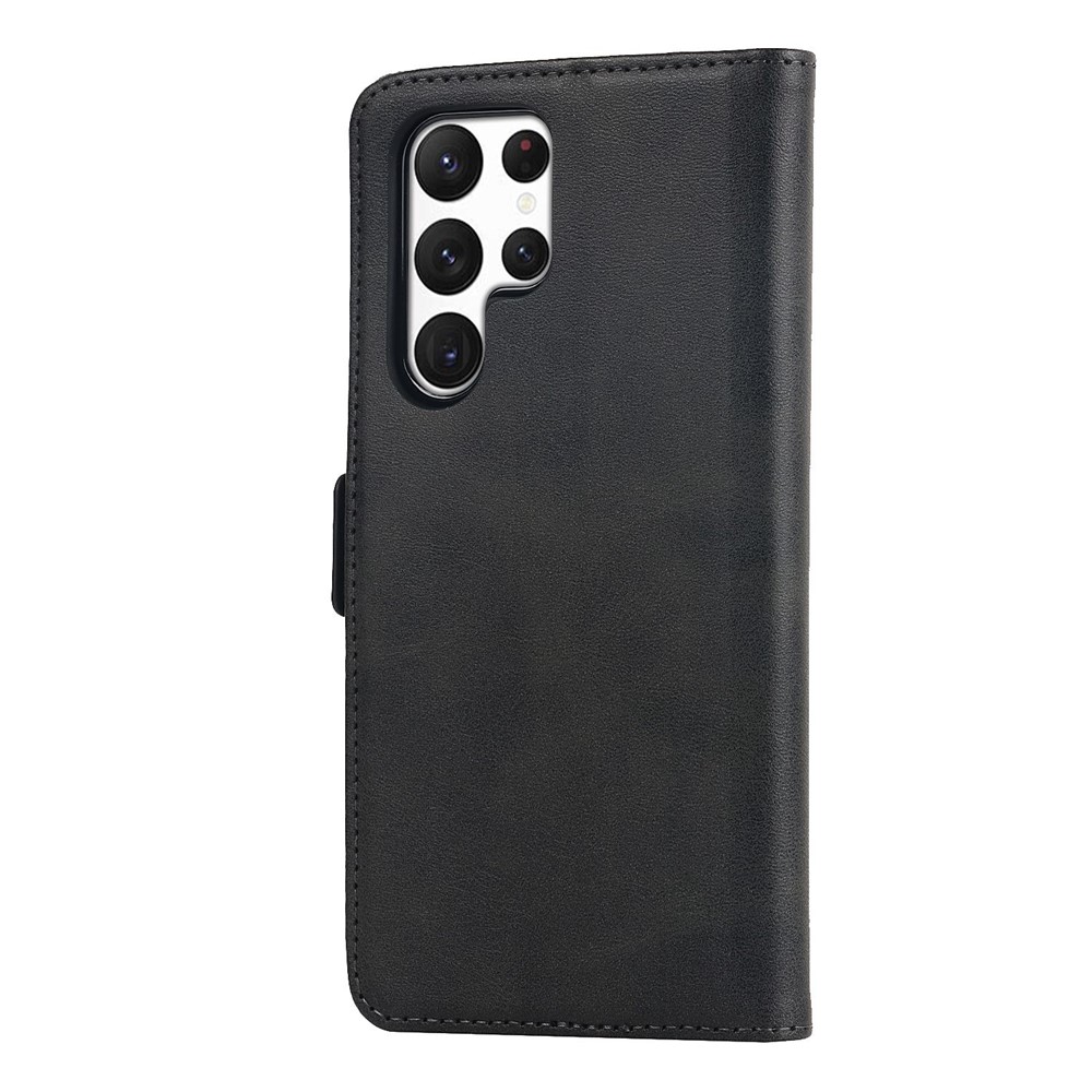 For Samsung Galaxy S22 Ultra 5G PU Leather Flip Wallet Case Wrist Strap Stand Double Magnetic Clasp Shockproof Cover - Black-8