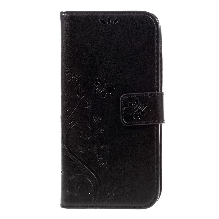 Imprint Butterfly Leather Wallet Cover for Samsung Galaxy On7 2016/J7 Prime - Black-3