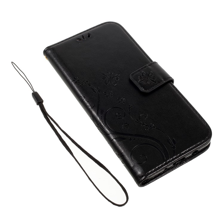 Imprint Butterfly Leather Wallet Cover for Samsung Galaxy On7 2016/J7 Prime - Black-4