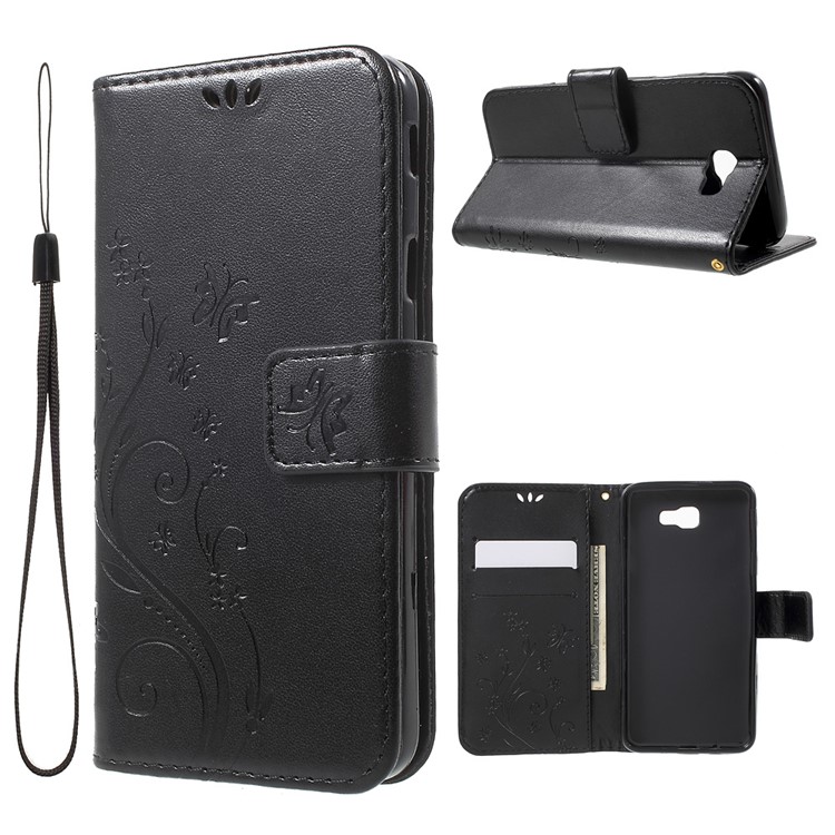 Butterfly Flowers Leather Wallet Case for Samsung Galaxy On5 2016/J5 Prime - Black-1