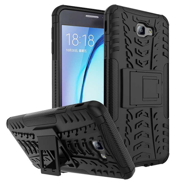 Tyre Cool Guard PC + TPU Kickstand Case for Samsung Galaxy On7 2016/J7 Prime - Black-1