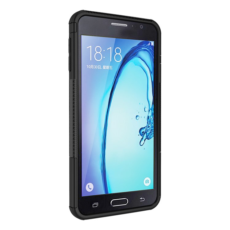Tyre Cool Guard PC + TPU Kickstand Case for Samsung Galaxy On7 2016/J7 Prime - Black-10