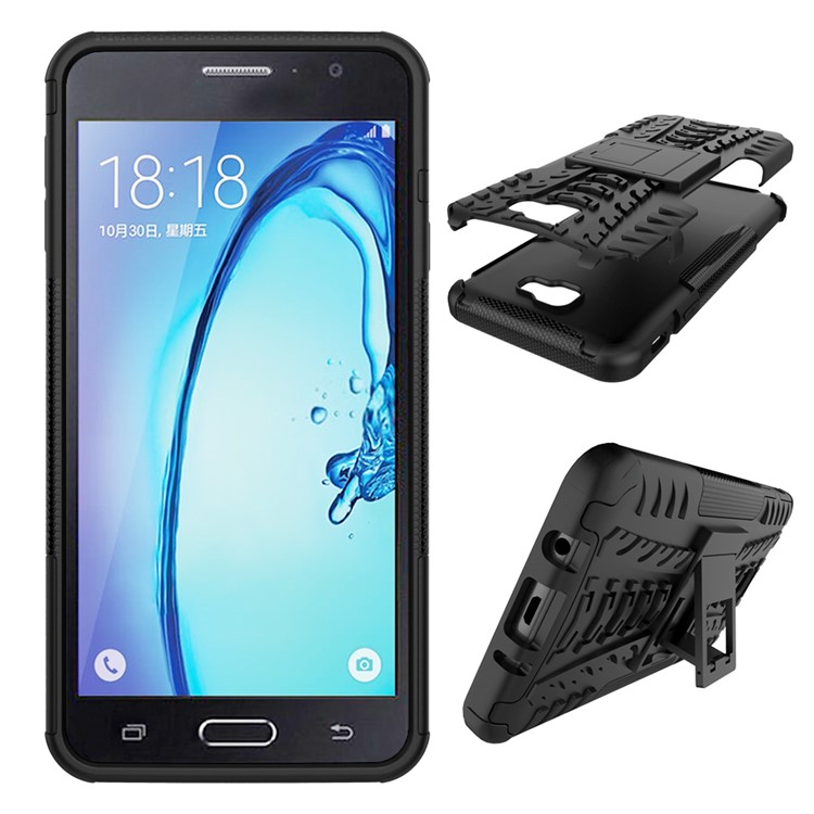 Tyre Cool Guard PC + TPU Kickstand Case for Samsung Galaxy On7 2016/J7 Prime - Black-2