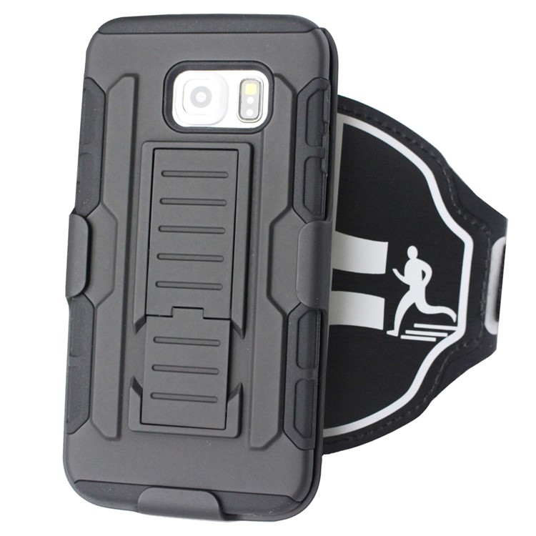 Shockproof PC + Silicone Armband Case with Kickstand for Samsung Galaxy S6 Edge G925-1