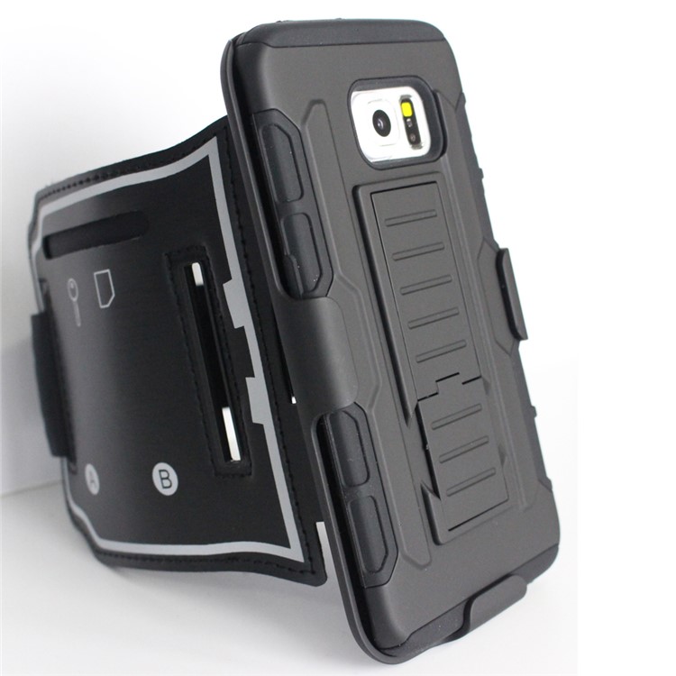 Shockproof PC + Silicone Armband Case with Kickstand for Samsung Galaxy S6 Edge G925-2