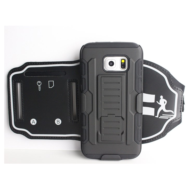 Shockproof PC + Silicone Armband Case with Kickstand for Samsung Galaxy S6 Edge G925-3